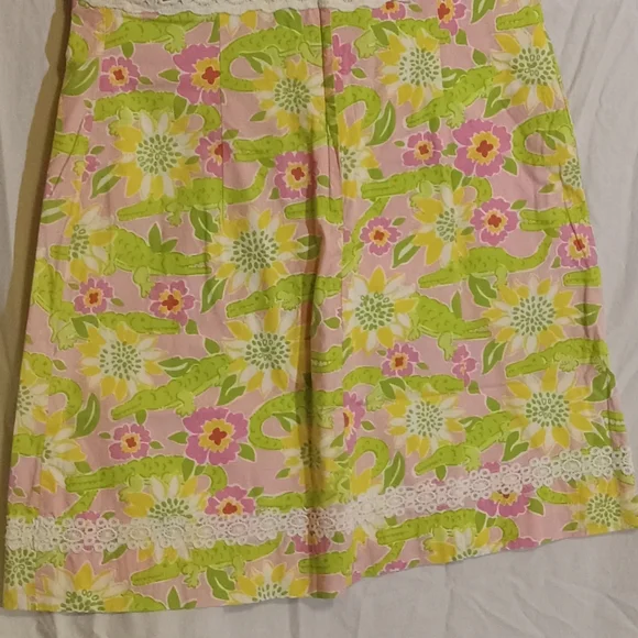 🎁🩷💚⚜️Lilly Pulitzer⚜️🩷💚Shift Dress Pink Green Gator Sleeveless Lace Size 8 - Picture 10 of 13